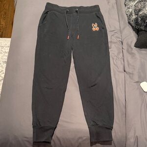 Psycho Bunny Black Sweatpants with Orange Logo